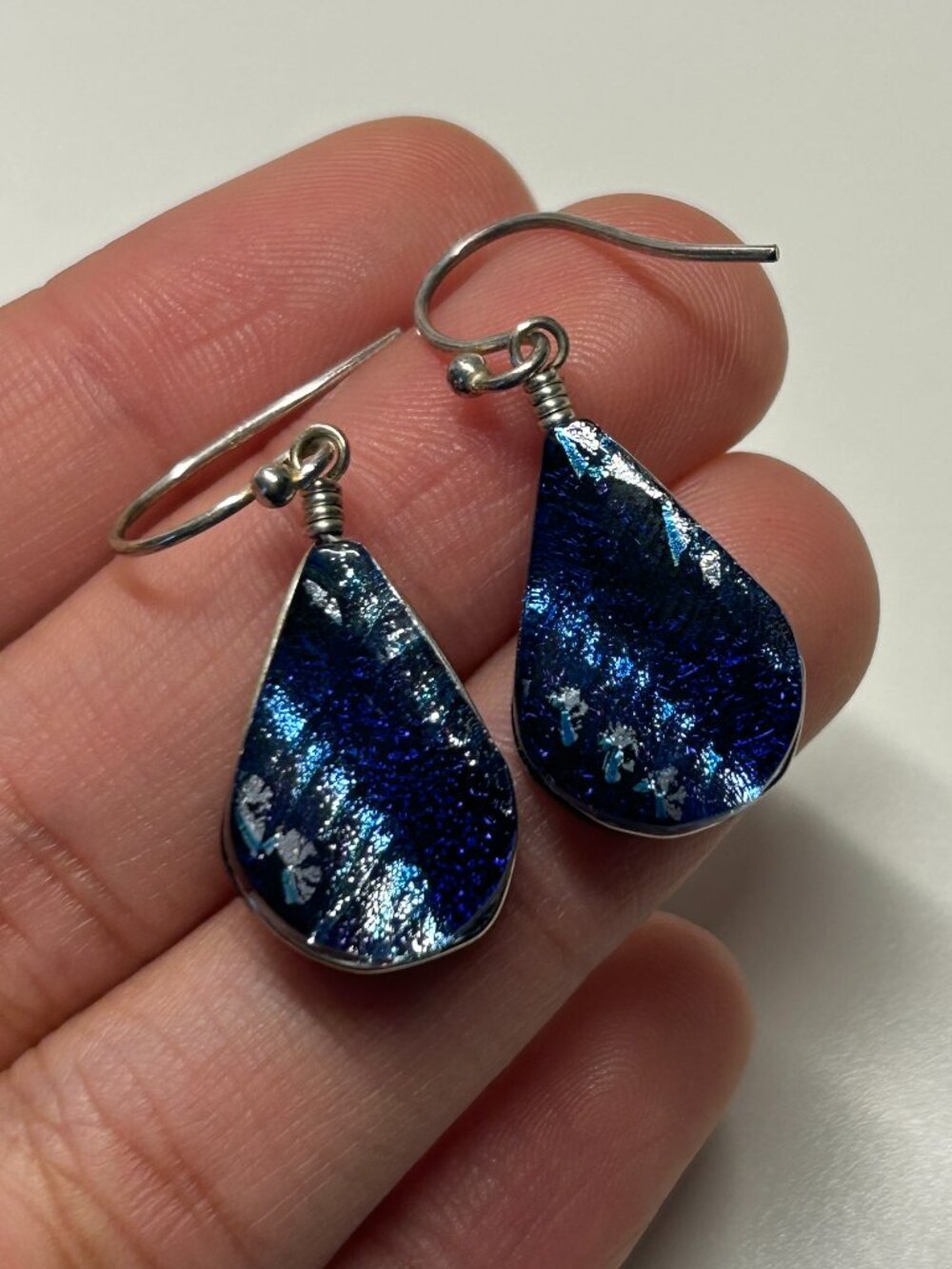 Blue Ombre Teardrop Dangle Earrings Boho Chic Beachy Statement Mediterranean